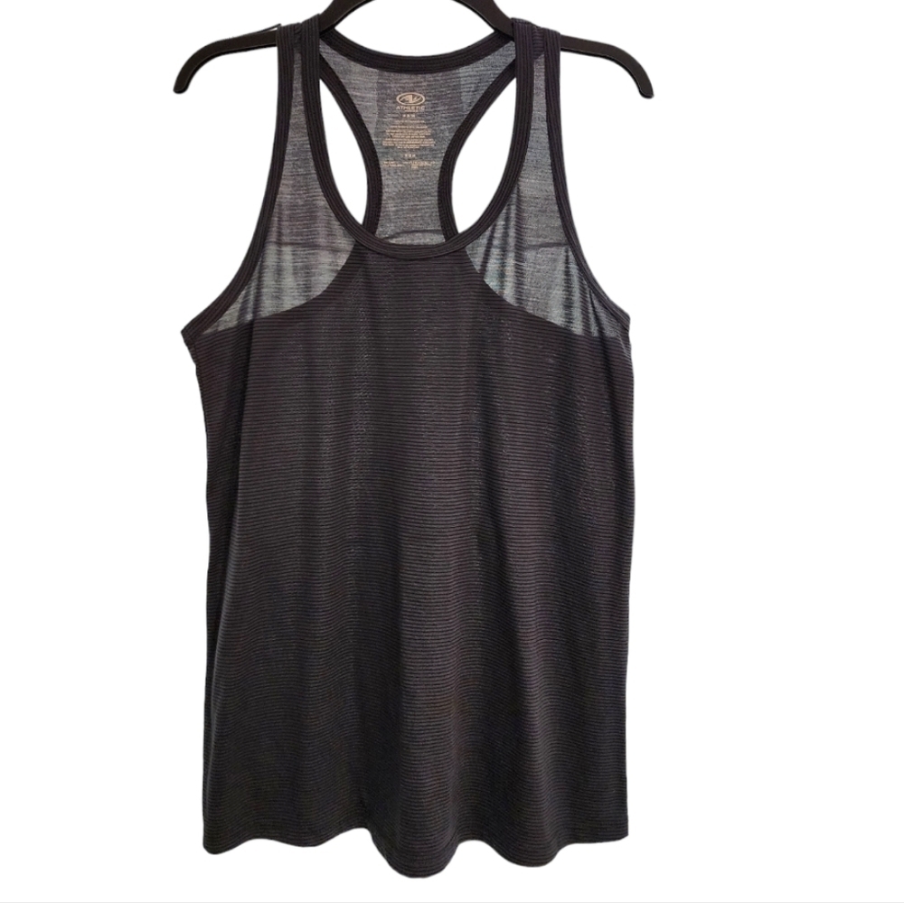 Athletic Works Charcoal Gray/Black Striped Sheer Racerback Top, Size Medium